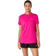 playera asics court ss top mujer pink rave para tenis con tejido ligero de secado rapido