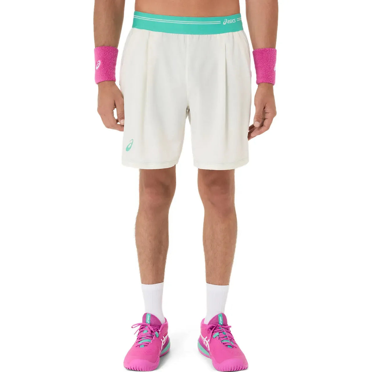 short asics game 7in hombre color cream para tenis con tejido elástico y secado rápido para juego de padel