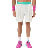 short asics game 7in hombre color cream para tenis con tejido elástico y secado rápido para juego de padel