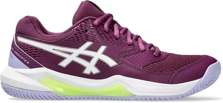 tenis asics gel dedicate 8 clay mujer morado con blanco para pádel