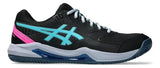 tenis asics gel dedicate negro con azul y rosa para pádel o tenis recreativo