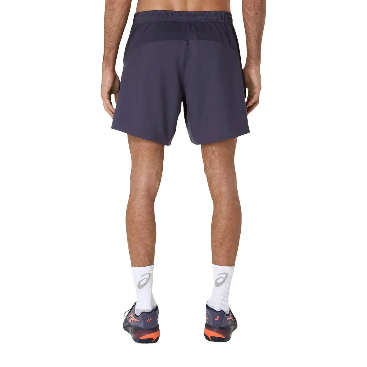 short deportivo asics match 7in azul morado con cintura elástica