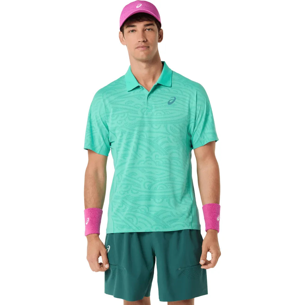 polo asics match jacquard polo ss top hombre color aurora green para tenis con tecnología actibreeze