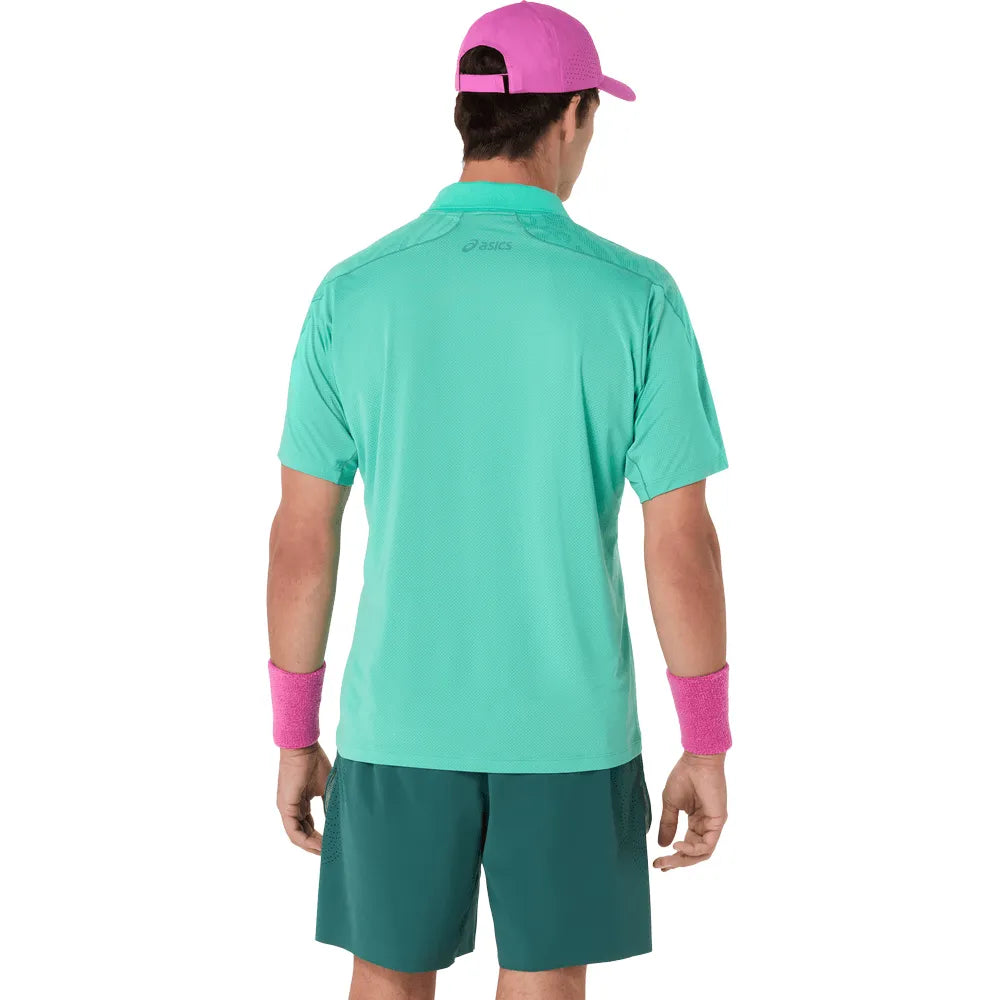 camiseta polo asics match jacquard polo ss top hombre aurora green con tecnología actimotion