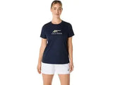 playera asics tennis mujer azul marino con logo al frente