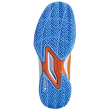  zapatillas babolat niño color naranja y celeste para pádel sobre tierra batida