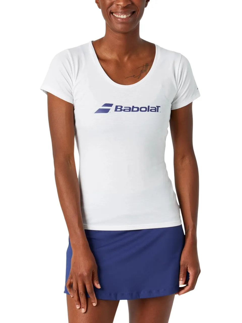 camiseta babolat exercise tee mujer blanca ligera y transpirable para pádel