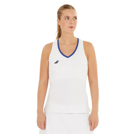 camiseta sin mangas babolat play blanco mujer padel ligera y cómoda