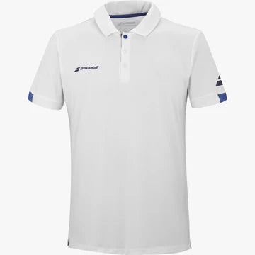 polo deportiva blanca babolat para pádel hombre con detalles en azul