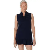 blusa sin mangas asics mujer azul marino para pádel o tenis con cuello en v
