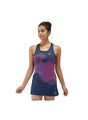 blusa deportiva yonex mujer azul marino con estampado rosa y morado