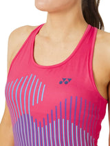 blusa yonex mujer sin mangas color rosa con líneas azules deportivas