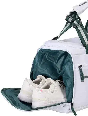 bolso head blanco con correas acolchadas y múltiples compartimentos