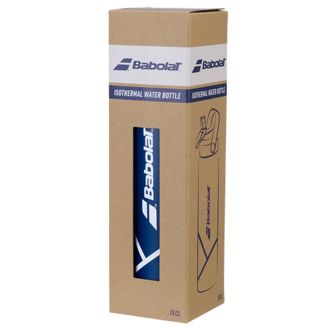 botella térmica babolat azul con tapa negra y popote integrado 75cl