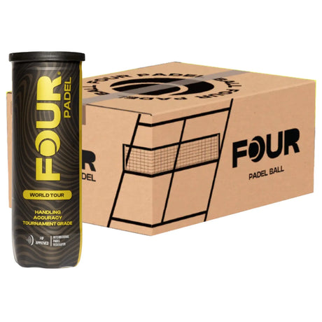 caja de mayoreo four padel world tour con botes de pelotas para pádel