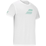 camiseta blanca babolat con logo grande para cancha padel o tenis