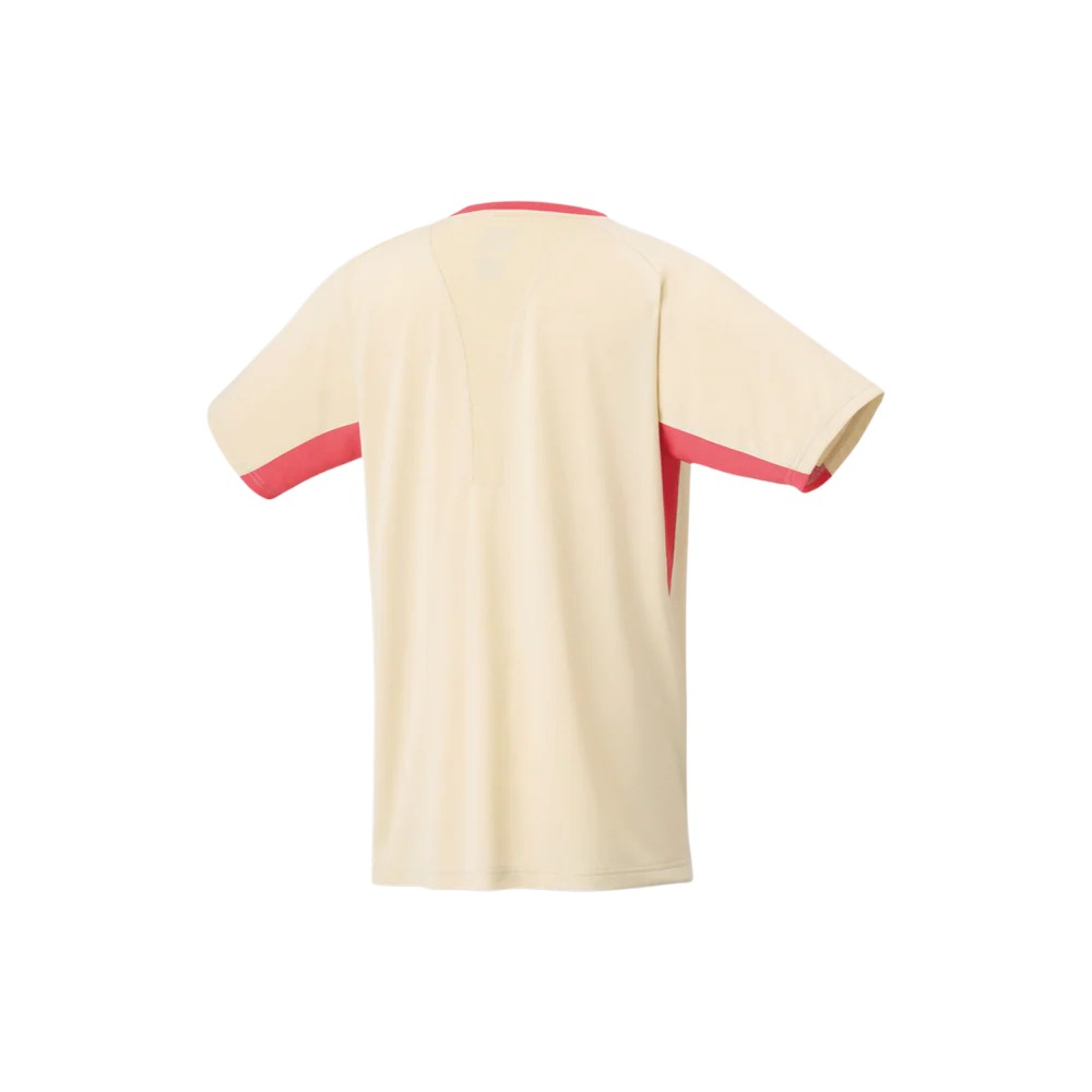 camiseta yonex beige hombre con cuello redondo y acentos rojos