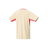 camiseta yonex beige hombre con cuello redondo y acentos rojos