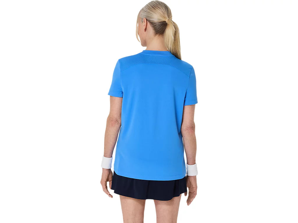 camiseta azul asics mujer de secado rápido para pádel y tenis