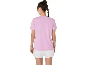 camiseta deportiva asics rosa mujer manga corta con estampado tennis