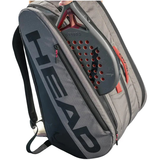 bolsa padel HEAD Coello gris con zapatera ventilada y bolsillos adicionales