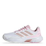 zapatillas adidas blancas con detalles rosas para pádel femenino