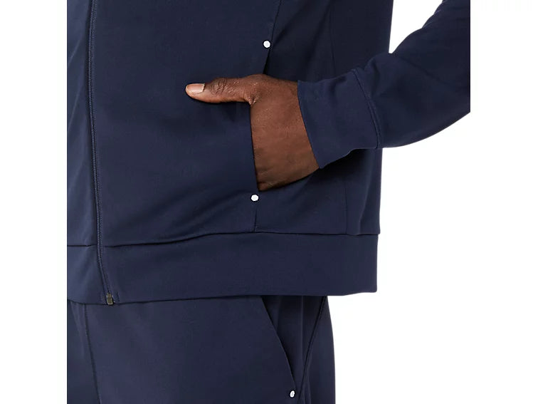 detalle frontal chaqueta asics court warm up jacket hombre azul midnight ropa deportiva tenis