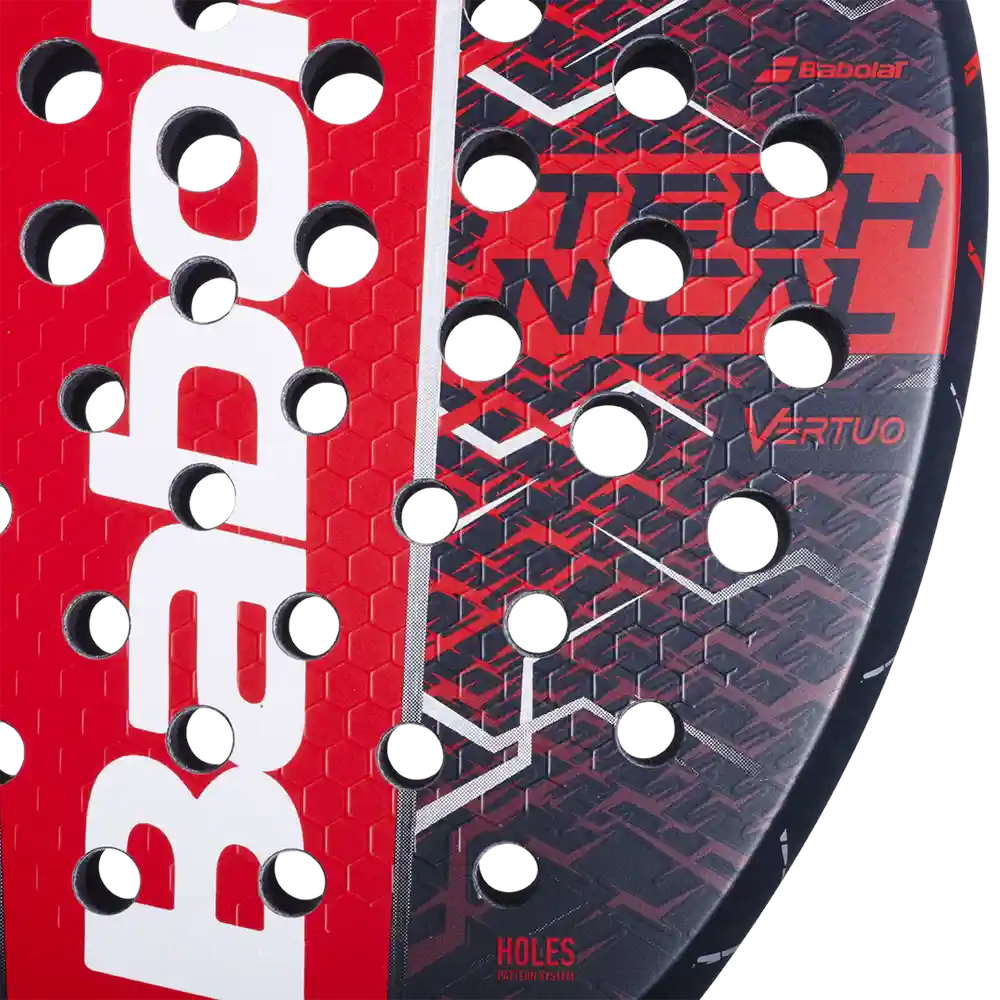 pala padel babolat vertuo roja con grip negro y puente central abierto