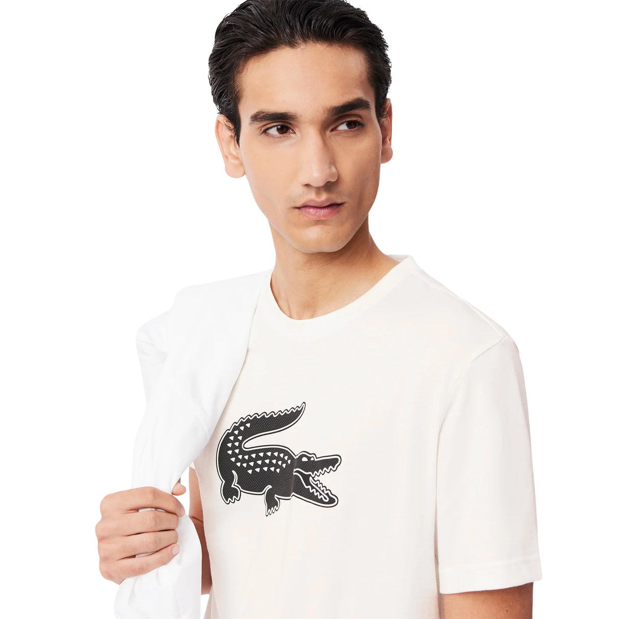 Playera Lacoste Ultra Dry Logo XXL Blanco/Negro para Pádel