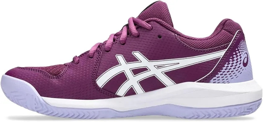 calzado deportivo asics gel dedicate morado con detalles verde lima