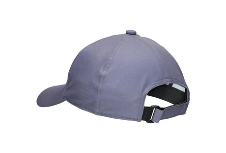 gorra asics performance gris morado con visera curva para pádel