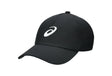 gorra asics performance negra con logo blanco y visera curva para pádel