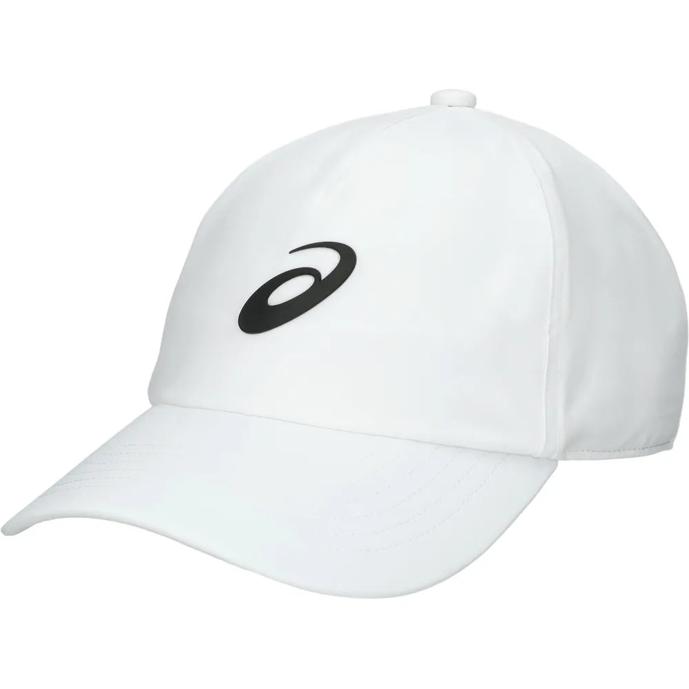 ALT: gorra asics training blanca con logo negro y visera curva para pádel
