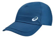 gorra asics azul performance cap con visera curva y logo blanco
