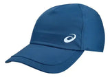 gorra asics azul performance cap con visera curva y logo blanco