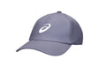 gorra asics performance gris morado con logo frontal y ajuste trasero