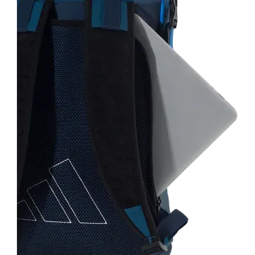 mochila adidas para pádel azul con compartimento principal amplio y bolsillos de malla