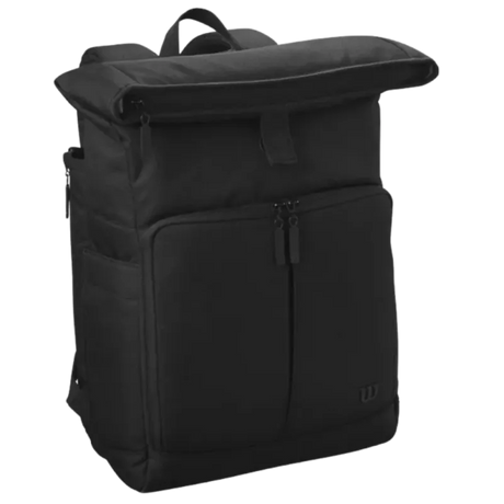 mochila Yonex azul con logotipo blanco vertical y compartimentos amplios