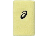 muñequera asics amarilla clara de felpa suave con logo negro bordado