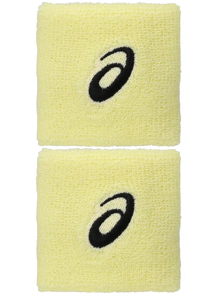 set de dos muñequeras asics amarillo claro con felpa suave y logo negro