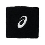 muñequeras asics negras de felpa suave con logo blanco bordado