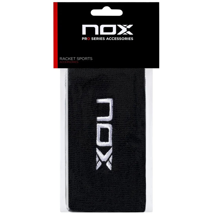 muñequeras nox largas negras con logo blanco pack 2 para padel con alta absorcion de sudor