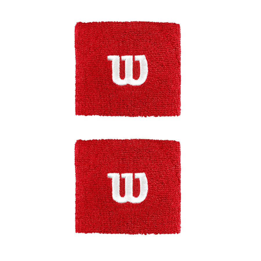 muñequeras Wilson rojas pack doble con logo bordado blanco