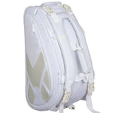mochila padel nox blanca con correas acolchadas tipo backpack para transporte comodo