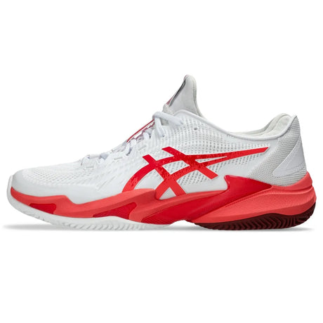 tenis asics court ff 3 clay novak colores blanco y rojo brillante