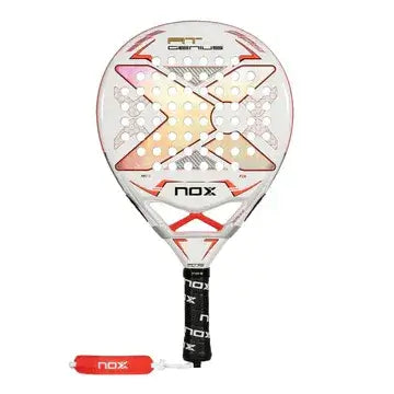 pala de padel nox at10 genius 18k luxury 2023 con diseño profesional blanco y rojo