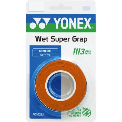 overgrip yonex wet super grap naranja pack 3 agarre superior pádel