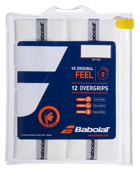 paquete de 12 overgrips babolat vs original blanco para raquetas de pádel