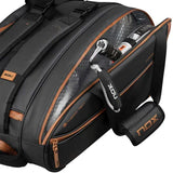 bolsa padel nox luxury open en color negro con detalles café y estilo profesional