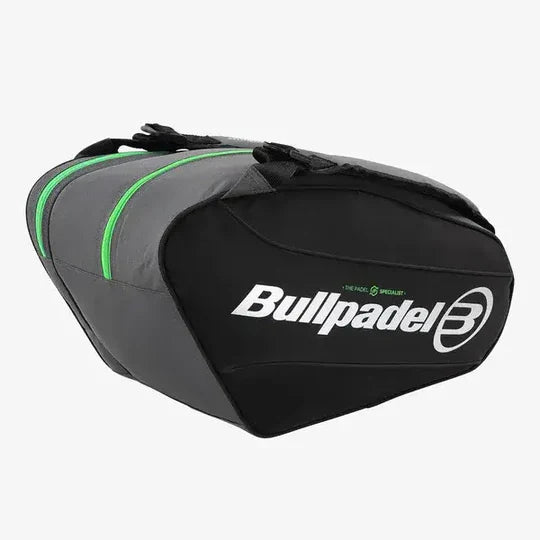 paletero bullpadel tour moderno color gris con detalles verdes fluorescentes